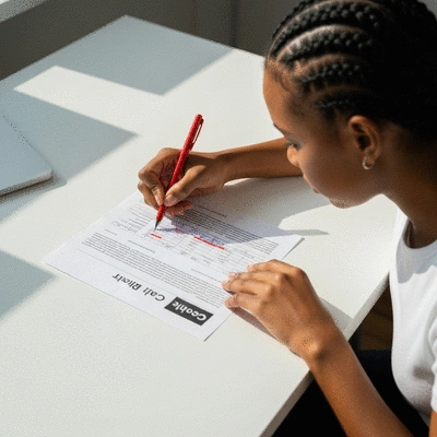 Person looking at a credit report document, highlighting key sections, no text, no words, no typography, clean image