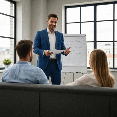 Financial advisor explaining home loan options to a couple