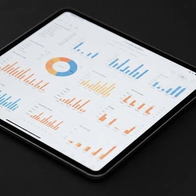 Detailed credit score report displayed on a tablet, showing various financial metrics, no text, no words, no typography, 8K, clean image