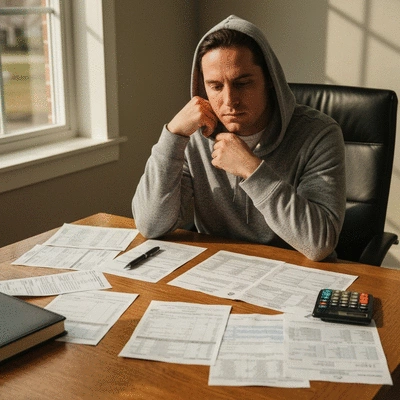 Person reviewing financial documents and a credit report at a desk