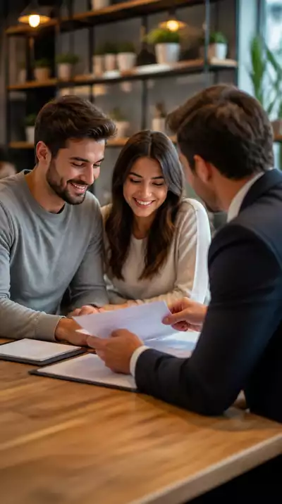 Couple discussing home loan options with a mortgage advisor