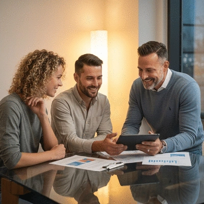 Couple planning their home purchase with a financial advisor
