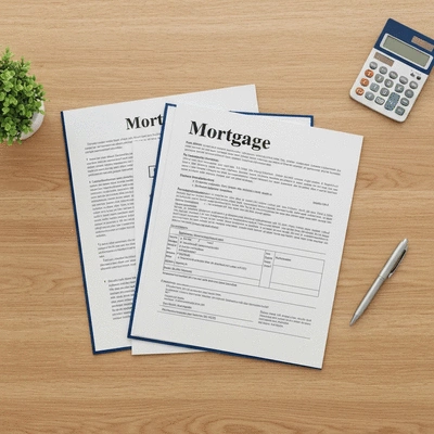 Documents and a pen on a desk, symbolizing organized mortgage papers