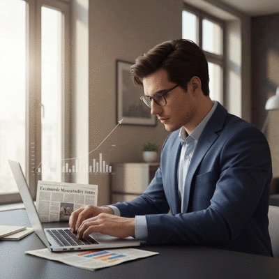 Person analyzing financial graphs on a laptop, representing inflation and mortgage rates