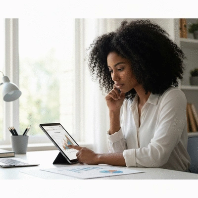 Person analyzing financial charts on a tablet, representing mortgage rate predictions