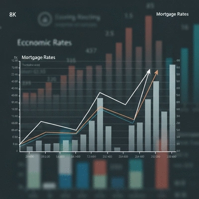 Graph showing rising mortgage rates over time with economic indicators