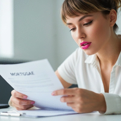 Person reviewing mortgage documents with a calculator on a desk