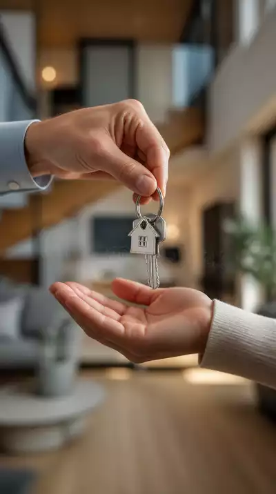 Hand exchanging keys, representing property transfer